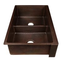 33" Apron Front Oil Rubbed Bronze Hammered Copper 50/50 Short Divider Double Basin Kitchen Sink