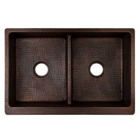 33" Apron Front Oil Rubbed Bronze Hammered Copper 50/50 Short Divider Double Basin Kitchen Sink
