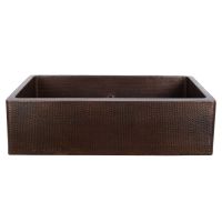 33" Apron Front Oil Rubbed Bronze Hammered Copper 50/50 Short Divider Double Basin Kitchen Sink