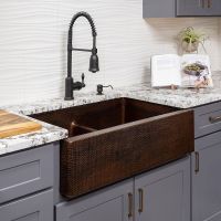 33" Apron Front Oil Rubbed Bronze Hammered Copper 50/50 Short Divider Double Basin Kitchen Sink