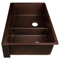 33" Apron Front Oil Rubbed Bronze Hammered Copper 60/40 Short Divider Double Basin Kitchen Sink