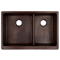 33" Apron Front Oil Rubbed Bronze Hammered Copper 60/40 Short Divider Double Basin Kitchen Sink