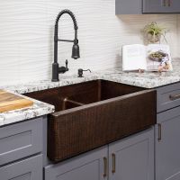 33" Apron Front Oil Rubbed Bronze Hammered Copper 60/40 Short Divider Double Basin Kitchen Sink