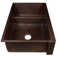 33" Apron Front Oil Rubbed Bronze Hammered Copper 70/30 Short Divider Double Basin Kitchen Sink