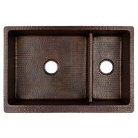 33" Apron Front Oil Rubbed Bronze Hammered Copper 70/30 Short Divider Double Basin Kitchen Sink