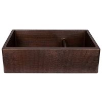 33" Apron Front Oil Rubbed Bronze Hammered Copper 70/30 Short Divider Double Basin Kitchen Sink