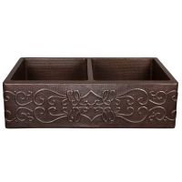 33" Apron Front Scroll Oil Rubbed Bronze Hammered Copper 50/50 Double Basin Kitchen Sink