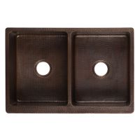 33" Apron Front Scroll Oil Rubbed Bronze Hammered Copper 50/50 Double Basin Kitchen Sink
