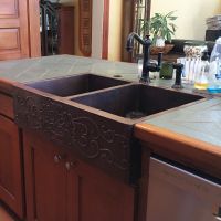 33" Apron Front Scroll Oil Rubbed Bronze Hammered Copper 50/50 Double Basin Kitchen Sink