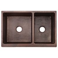 33" Apron Front Scroll Oil Rubbed Bronze Hammered Copper 60/40 Double Basin Kitchen Sink