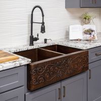 33" Apron Front Scroll Oil Rubbed Bronze Hammered Copper 60/40 Double Basin Kitchen Sink