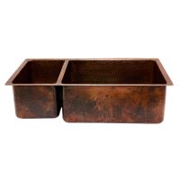 33" Oil Rubbed Bronze Hammered Copper 25/75 Double Basin Kitchen Sink