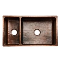 33" Oil Rubbed Bronze Hammered Copper 25/75 Double Basin Kitchen Sink