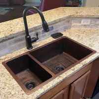 33" Oil Rubbed Bronze Hammered Copper 25/75 Double Basin Kitchen Sink