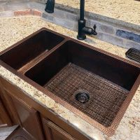 33" Oil Rubbed Bronze Hammered Copper 25/75 Double Basin Kitchen Sink