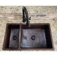 33" Oil Rubbed Bronze Hammered Copper 25/75 Double Basin Kitchen Sink
