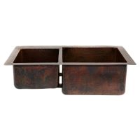 33" Oil Rubbed Bronze Hammered Copper 40/60 Double Basin Kitchen Sink