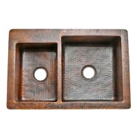 33" Oil Rubbed Bronze Hammered Copper 40/60 Double Basin Kitchen Sink
