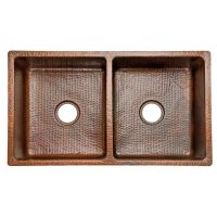 33" Oil Rubbed Bronze Hammered Copper 50/50 Double Basin Kitchen Sink