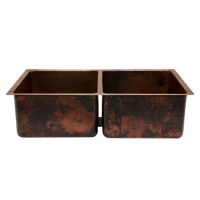 33" Oil Rubbed Bronze Hammered Copper 50/50 Double Basin Kitchen Sink