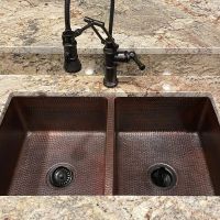 33" Oil Rubbed Bronze Hammered Copper 50/50 Double Basin Kitchen Sink
