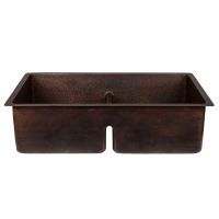 33" Oil Rubbed Bronze Hammered Copper 50/50 Short Divider Double Basin Kitchen Sink