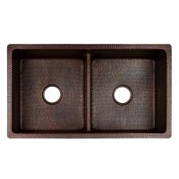 33" Oil Rubbed Bronze Hammered Copper 50/50 Short Divider Double Basin Kitchen Sink