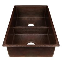 33" Oil Rubbed Bronze Hammered Copper 50/50 Short Divider Double Basin Kitchen Sink