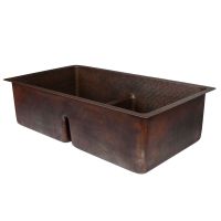 33" Oil Rubbed Bronze Hammered Copper 50/50 Short Divider Double Basin Kitchen Sink