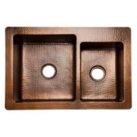 33" Oil Rubbed Bronze Hammered Copper 60/40 Double Basin Kitchen Sink