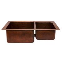 33" Oil Rubbed Bronze Hammered Copper 60/40 Double Basin Kitchen Sink