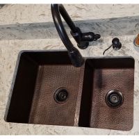 33" Oil Rubbed Bronze Hammered Copper 60/40 Double Basin Kitchen Sink
