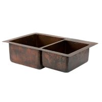 33" Oil Rubbed Bronze Hammered Copper 60/40 Double Basin Kitchen Sink