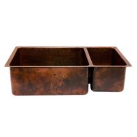 33" Oil Rubbed Bronze Hammered Copper 75/25 Double Basin Kitchen Sink