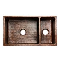 33" Oil Rubbed Bronze Hammered Copper 75/25 Double Basin Kitchen Sink