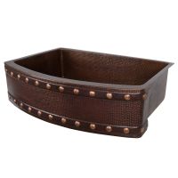 33" Rounded Apron Barrel Strap Oil Rubbed Bronze Hammered Copper Single Basin Kitchen Sink