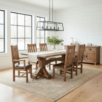 Trestle Dining Table: Some lifestyle images are created with AI for visualization purposes. Crafted from natural solid wood, each piece is unique and will vary.