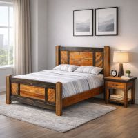 Reclaimed Wood Nightstand: Some lifestyle images are created with AI for visualization purposes. Crafted from natural solid wood, each piece is unique and will vary.