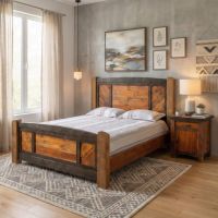 Rustic Enclosed Nightstand: Some lifestyle images are created with AI for visualization purposes. Crafted from natural solid wood, each piece is unique and will vary.