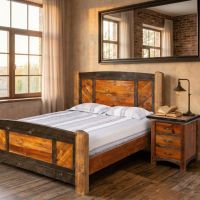 Rustic Nightstand: Some lifestyle images are created with AI for visualization purposes. Crafted from natural solid wood, each piece is unique and will vary.