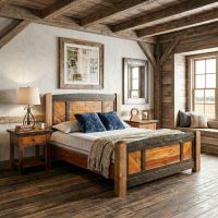 Rustic Bed: Some lifestyle images are created with AI for visualization purposes. Crafted from natural solid wood, each piece is unique and will vary.