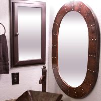 35″ Oval Forged Rivet Oil Rubbed Bronze Hammered Copper Mirror