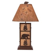 Rustic Forest Bear Iron & Wood Table Lamp