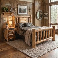Rustic Nightstands: Some lifestyle images are created with AI for visualization purposes. Crafted from natural solid wood, each piece is unique and will vary.