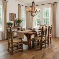 Rustic Dining Table: Some lifestyle images are created with AI for visualization purposes. Crafted from natural solid wood, each piece is unique and will vary.