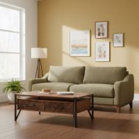 Wood Coffee Table: Some lifestyle images are created with AI for visualization purposes. Crafted from natural solid wood, each piece is unique and will vary.