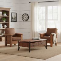 Contemporary Coffee Table: Some lifestyle images are created with AI for visualization purposes. Crafted from natural solid wood, each piece is unique and will vary.