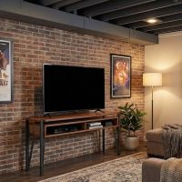 Barnwood TV Stand: Some lifestyle images are created with AI for visualization purposes. Crafted from natural solid wood, each piece is unique and will vary.