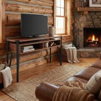 Barnwood TV Stand: Some lifestyle images are created with AI for visualization purposes. Crafted from natural solid wood, each piece is unique and will vary.
