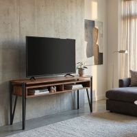 Barnwood Entertainment Center: Some lifestyle images are created with AI for visualization purposes. Crafted from natural solid wood, each piece is unique and will vary.